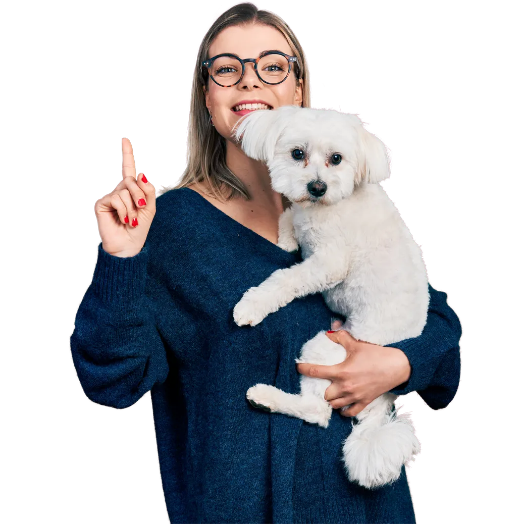 Dog owner and her dog, asking a question